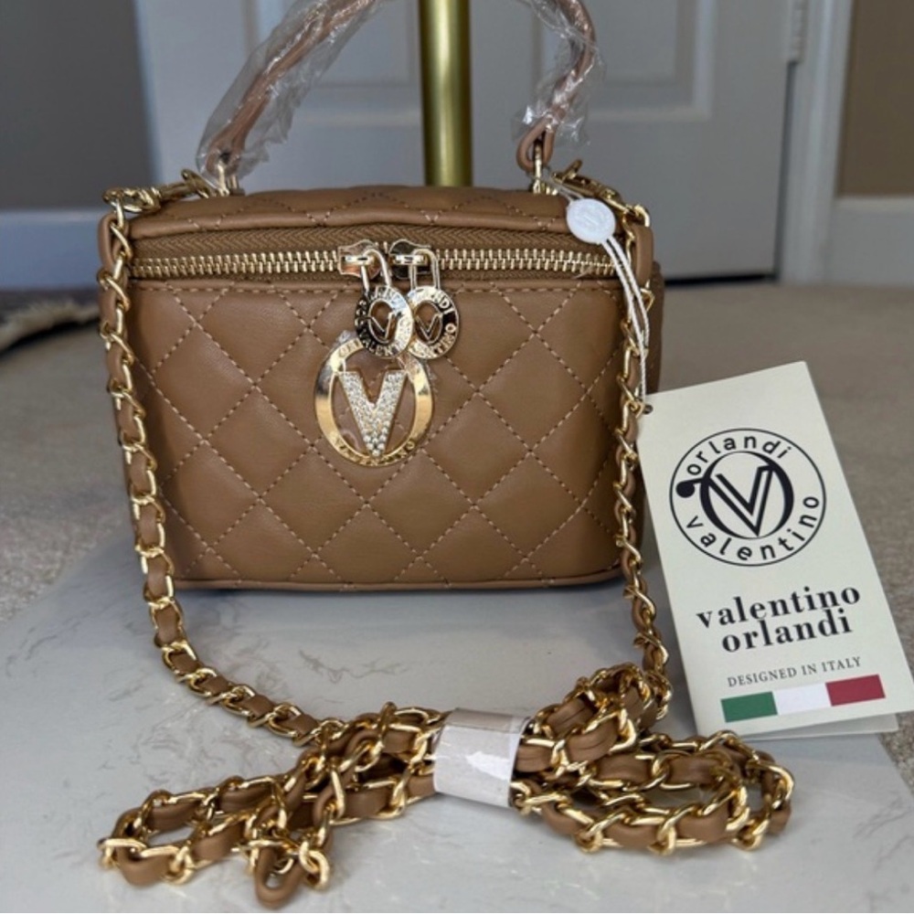 NWT Valentino Orlandi Brown Quilted Crossbody Bag